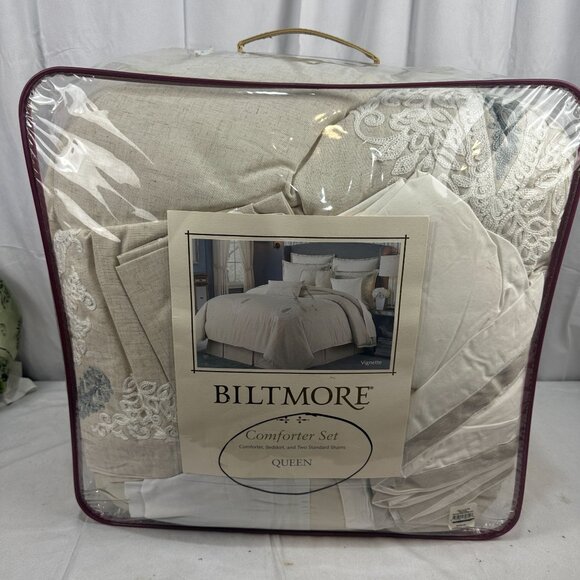 Biltmore Queen Comforter Set Beige With Bedskirt & Two Standard Shams - Picture 1 of 5